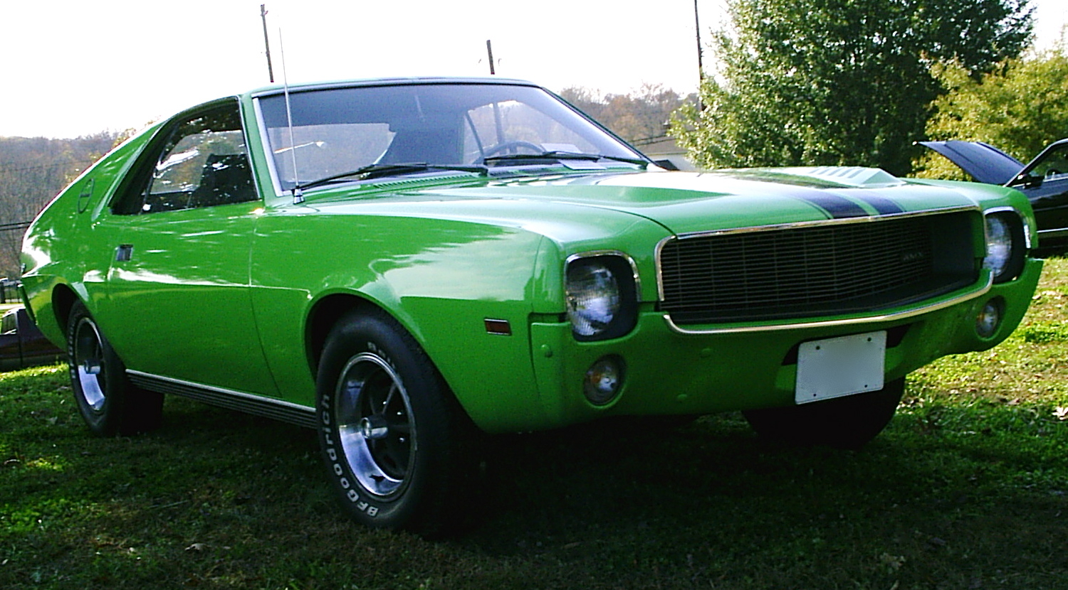 Bright green 1969 AMC AMX two-seat coupé