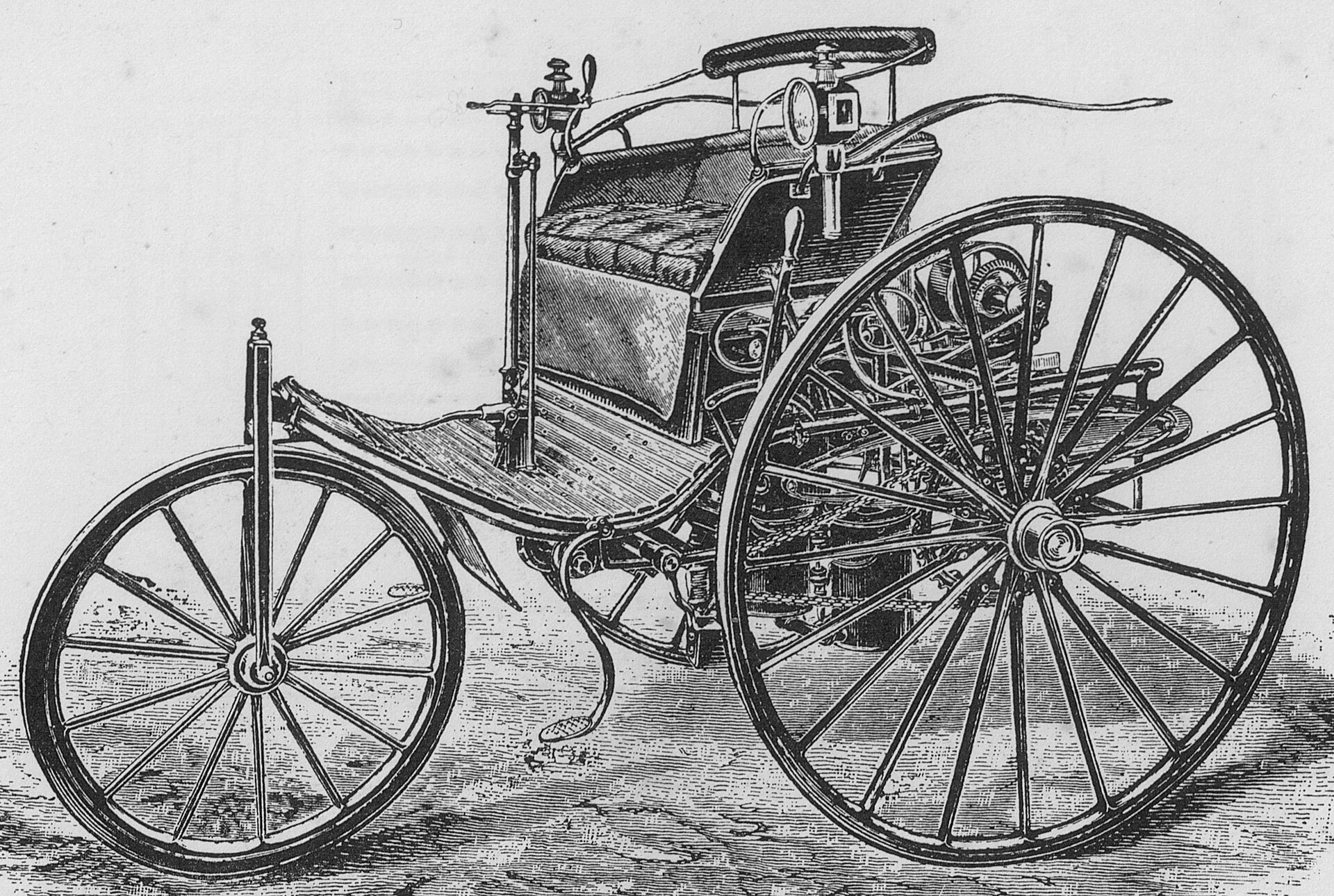 Engraving of the 1886 Benz Patent-Motorwagen Nr. 2