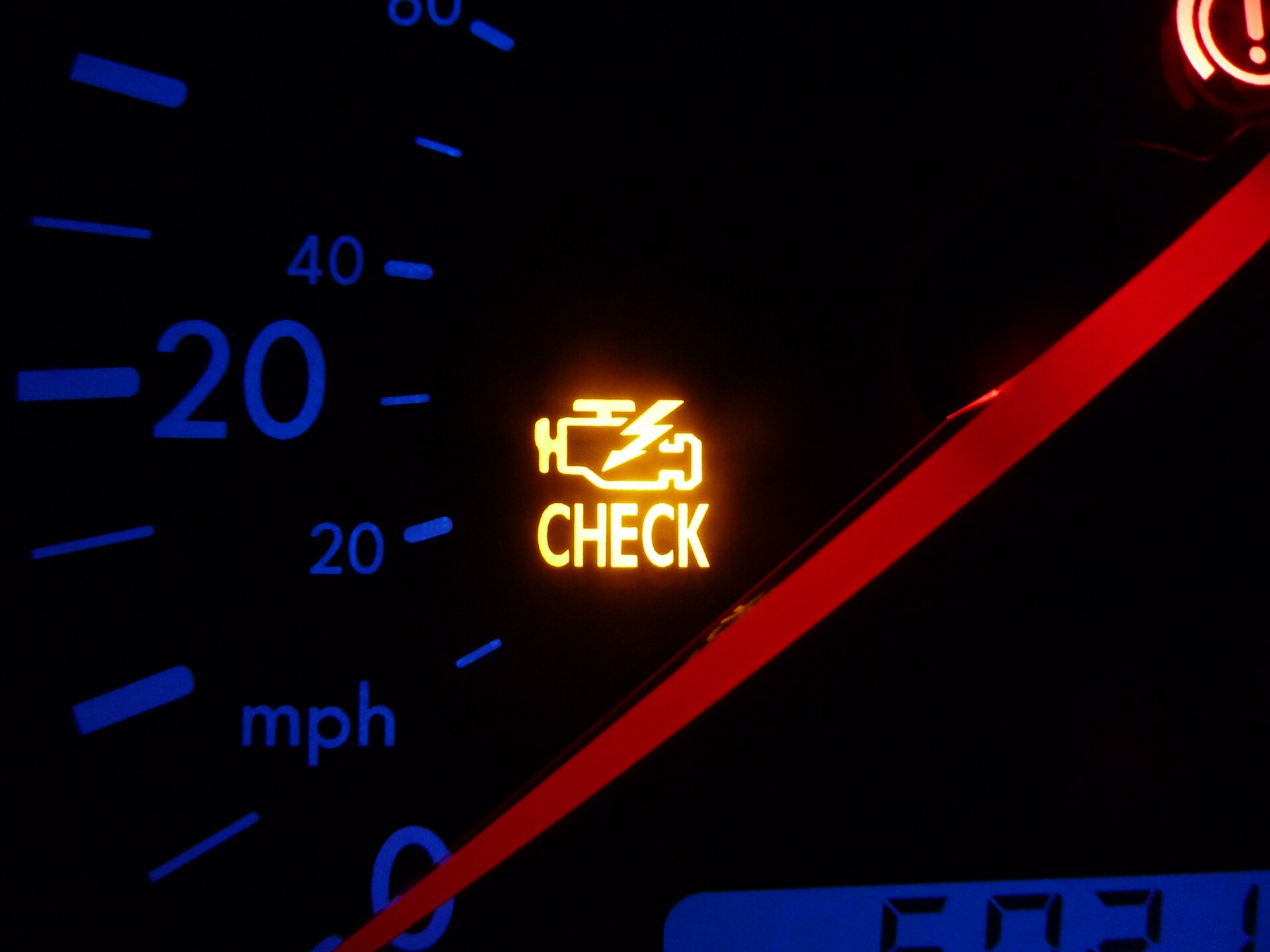 Volkswagen dashboard with the engine check lamp