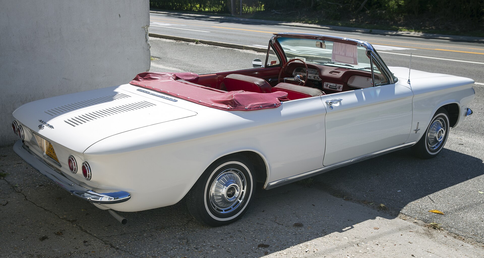 White Chevrolet Corvair Monza convertible of 1962, rear right view