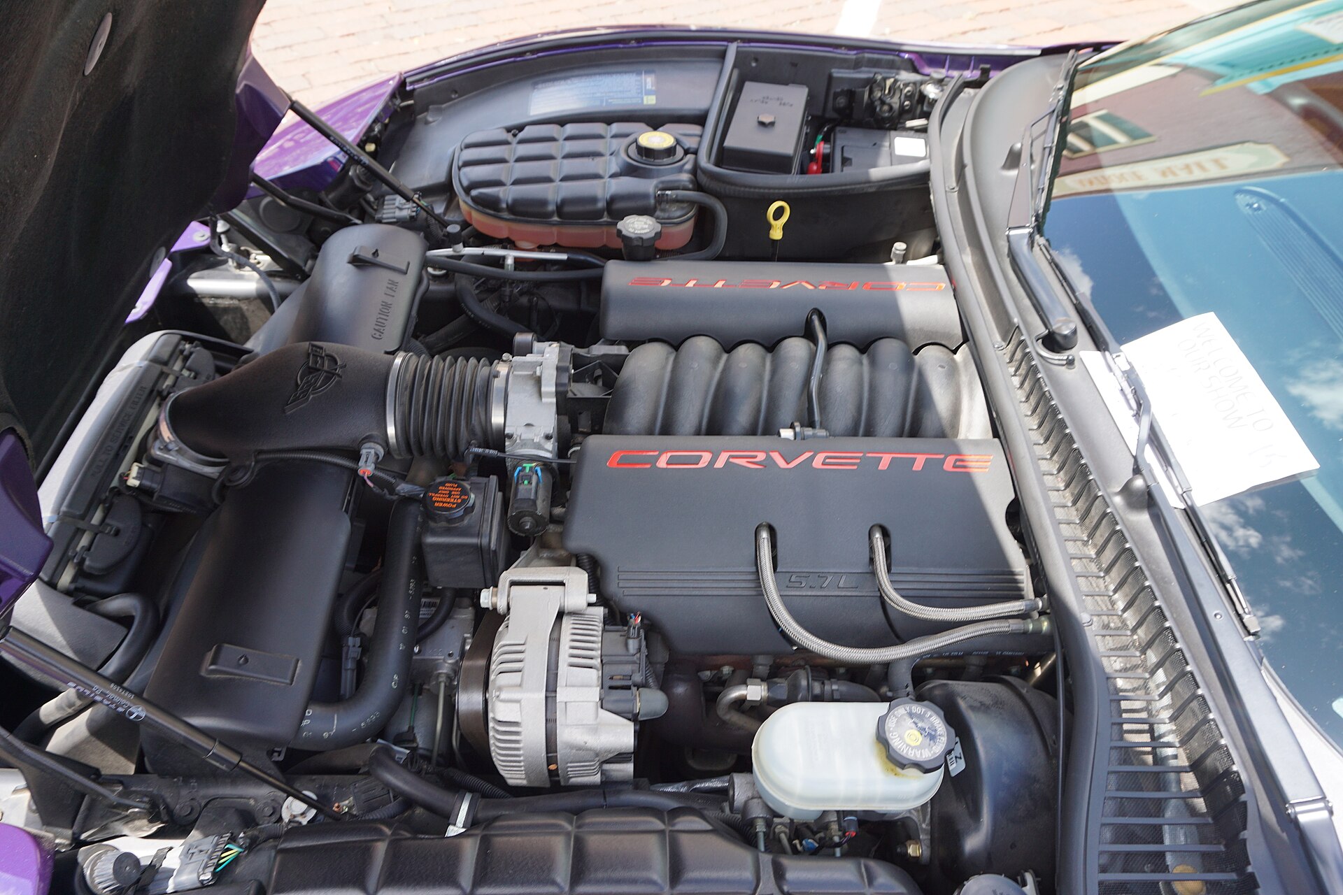 Engine bay of a 1998 Corvette with the LS1 V8