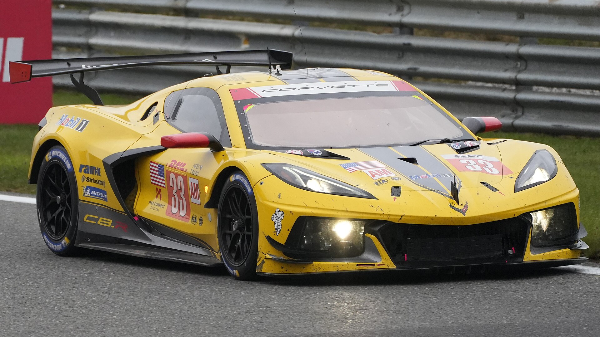 Yellow Chevrolet Corvette C8.R racing car at Spa