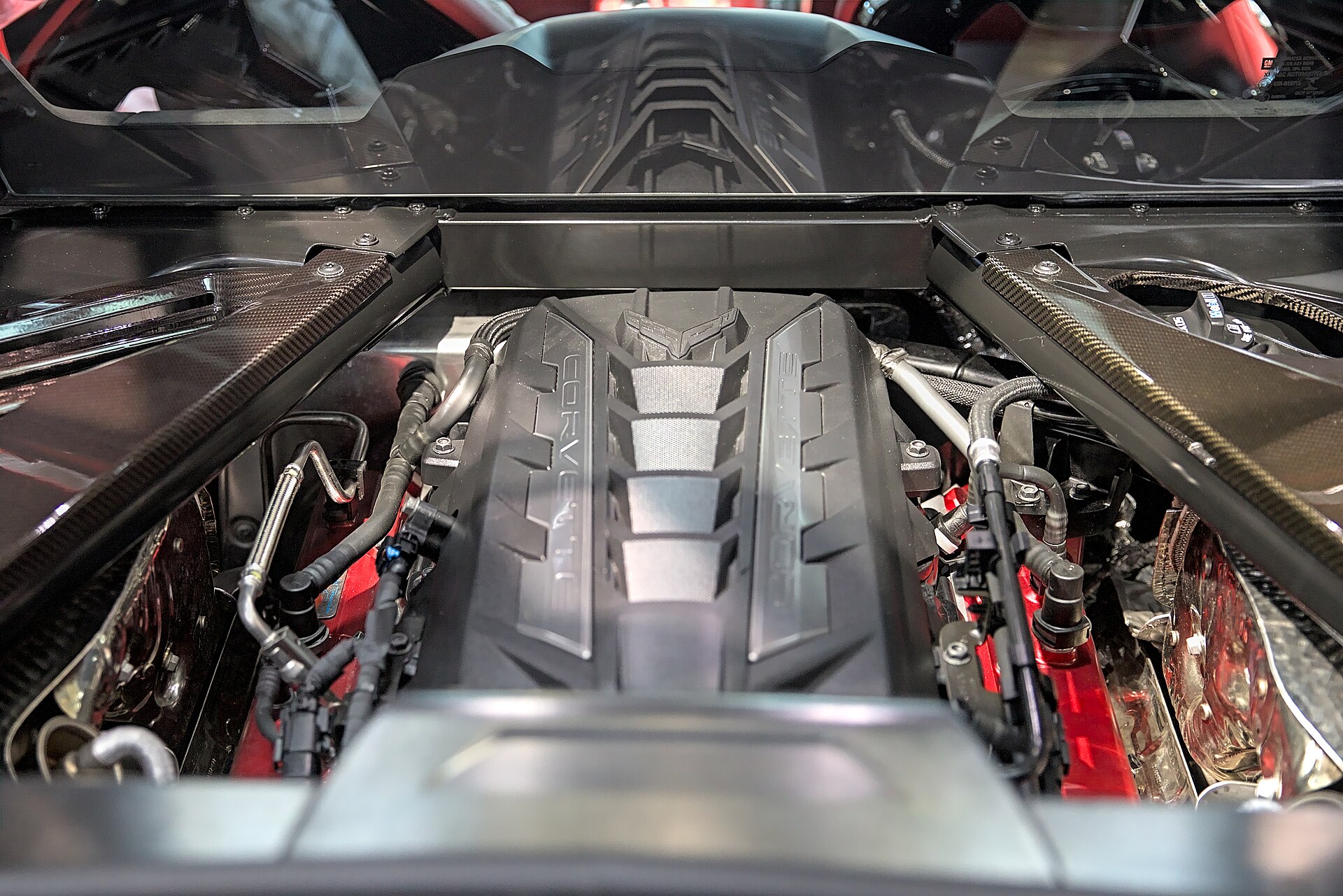 Chevrolet Corvette C8 coupé on a motor show stand