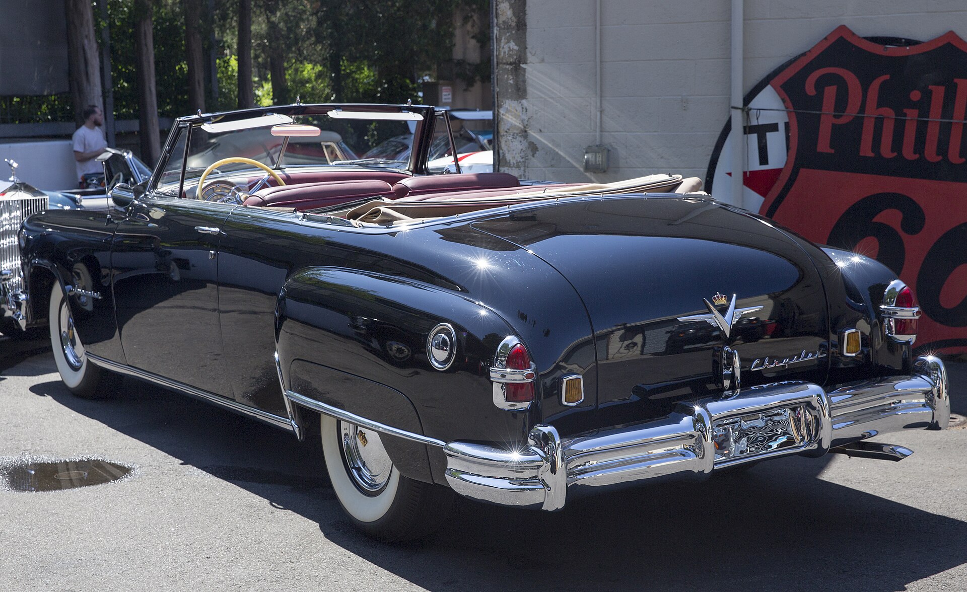 Black 1951 Chrysler Imperial convertible, rear left view