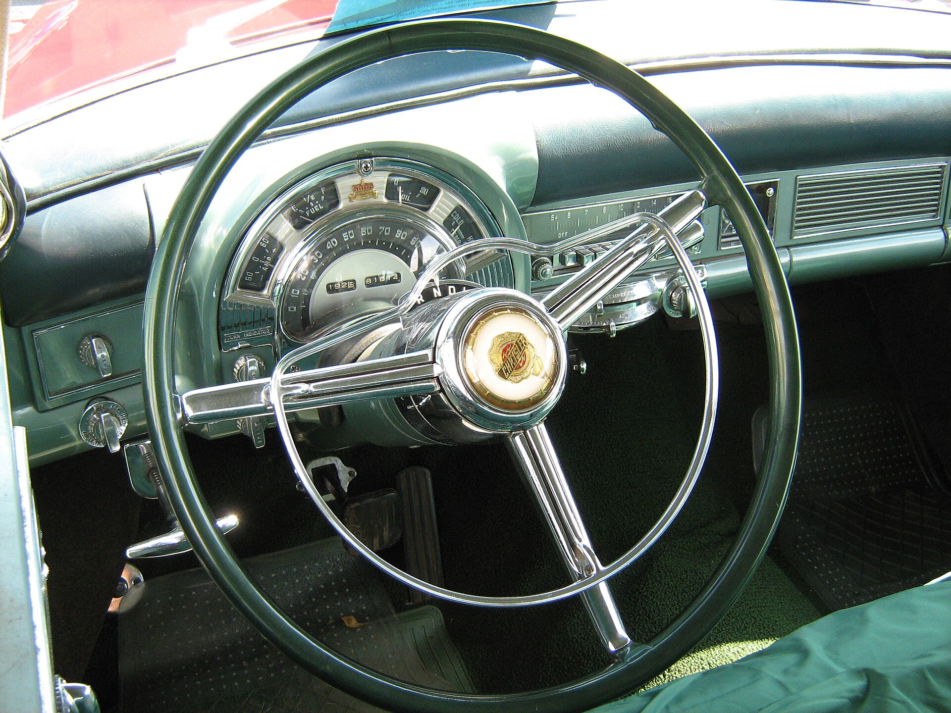 Dashboard of a 1953 Chrysler Imperial with air-conditioning outlets
