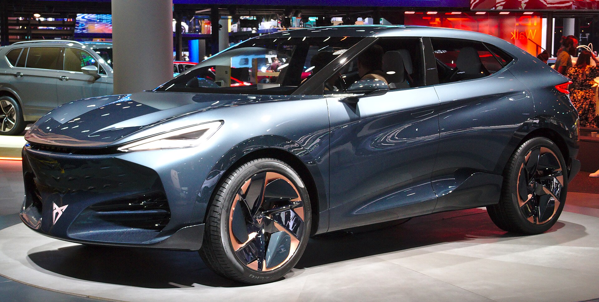 Cupra Tavascan concept car on a show stand