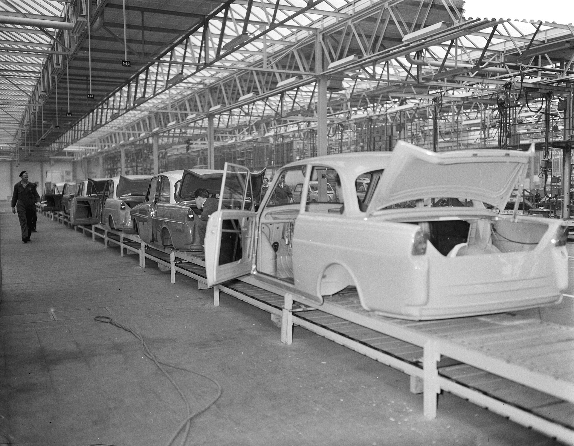 DAF car bodies on a production line in Eindhoven