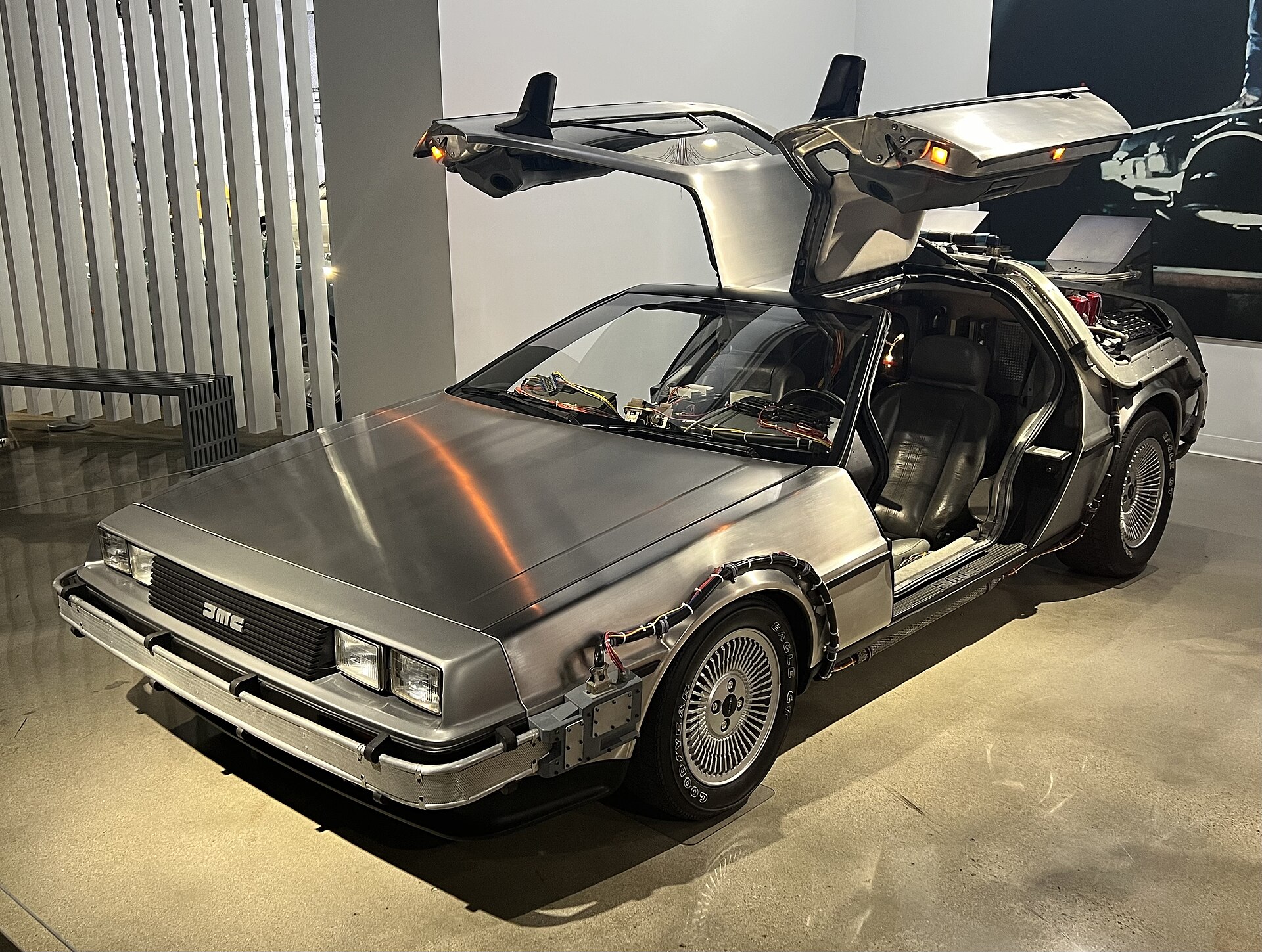 DeLorean DMC-12 time machine film car on display at the Petersen Automotive Museum