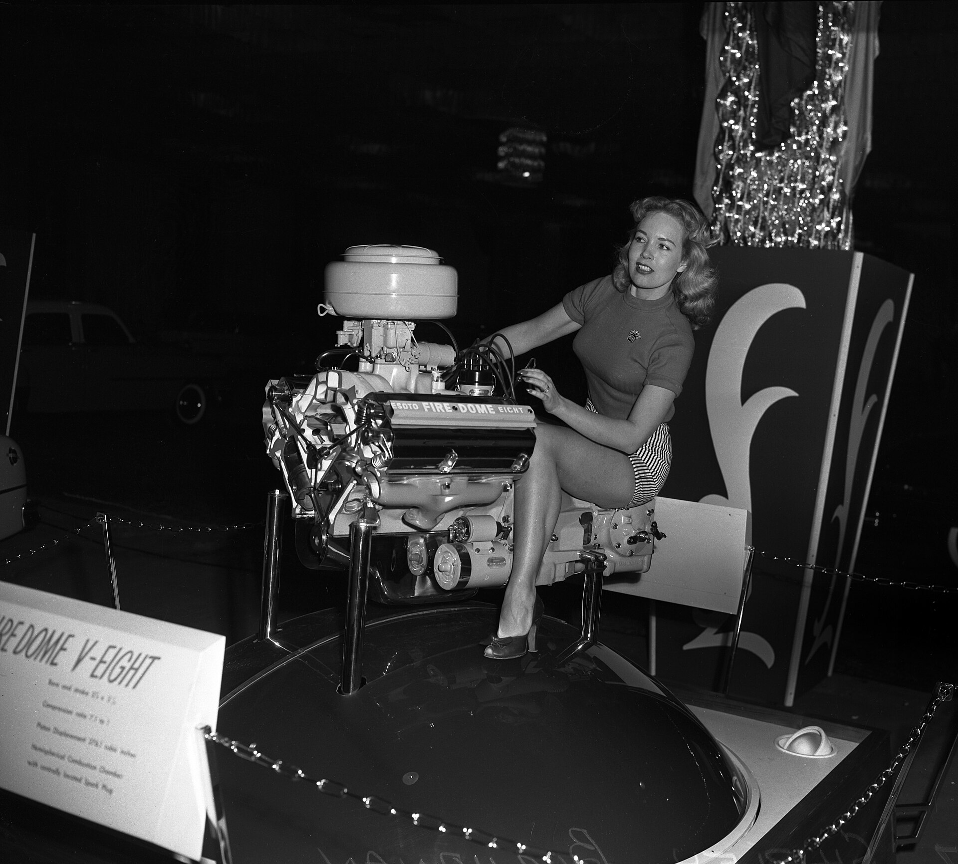 DeSoto Firedome Hemi V8 engine on display
