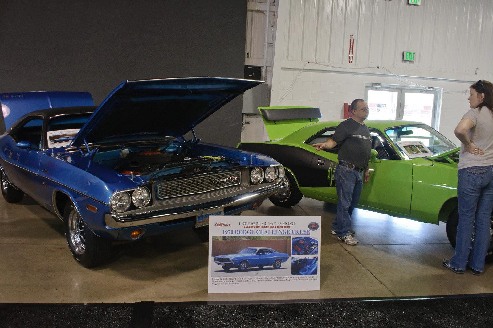 1970 Dodge Challenger and 1973 Plymouth Barracuda side by side