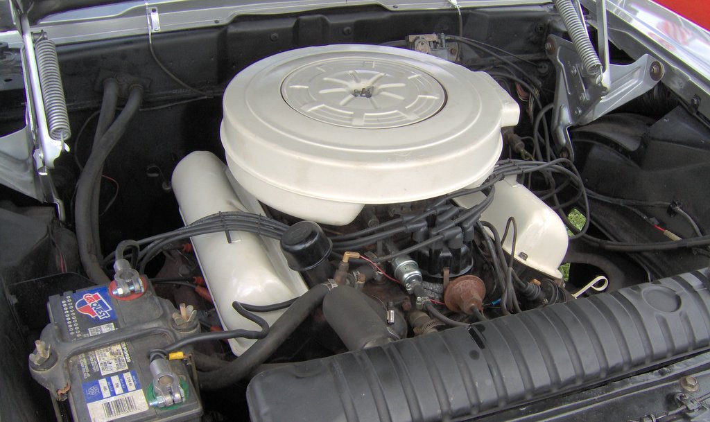 Engine bay of a 1959 Edsel Corsair with the 361 V8