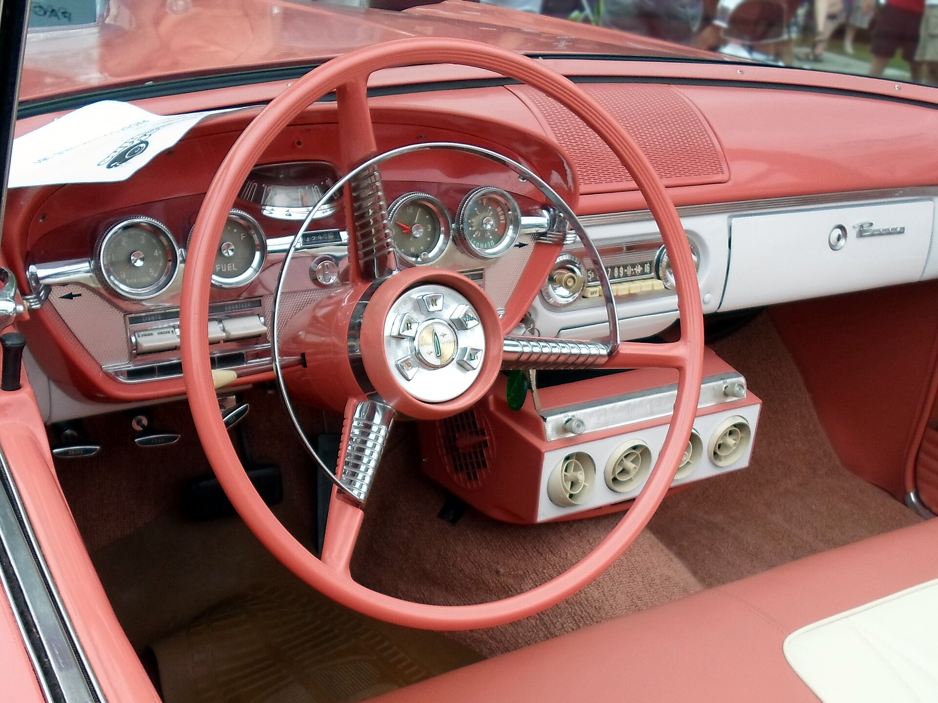 1958 Edsel interior with push-button gear selector in the wheel