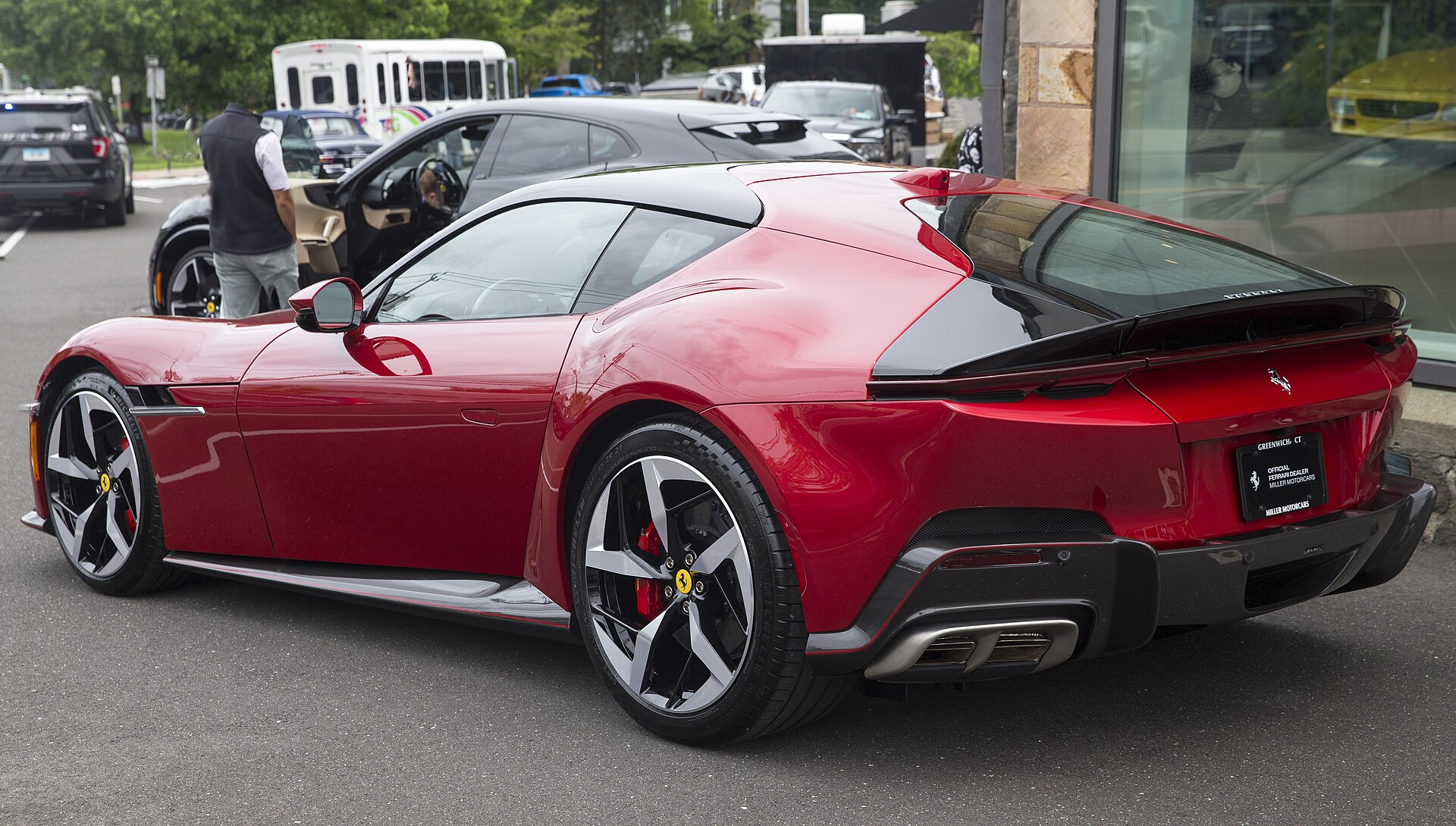 Red Ferrari 12Cilindri, rear three-quarter view