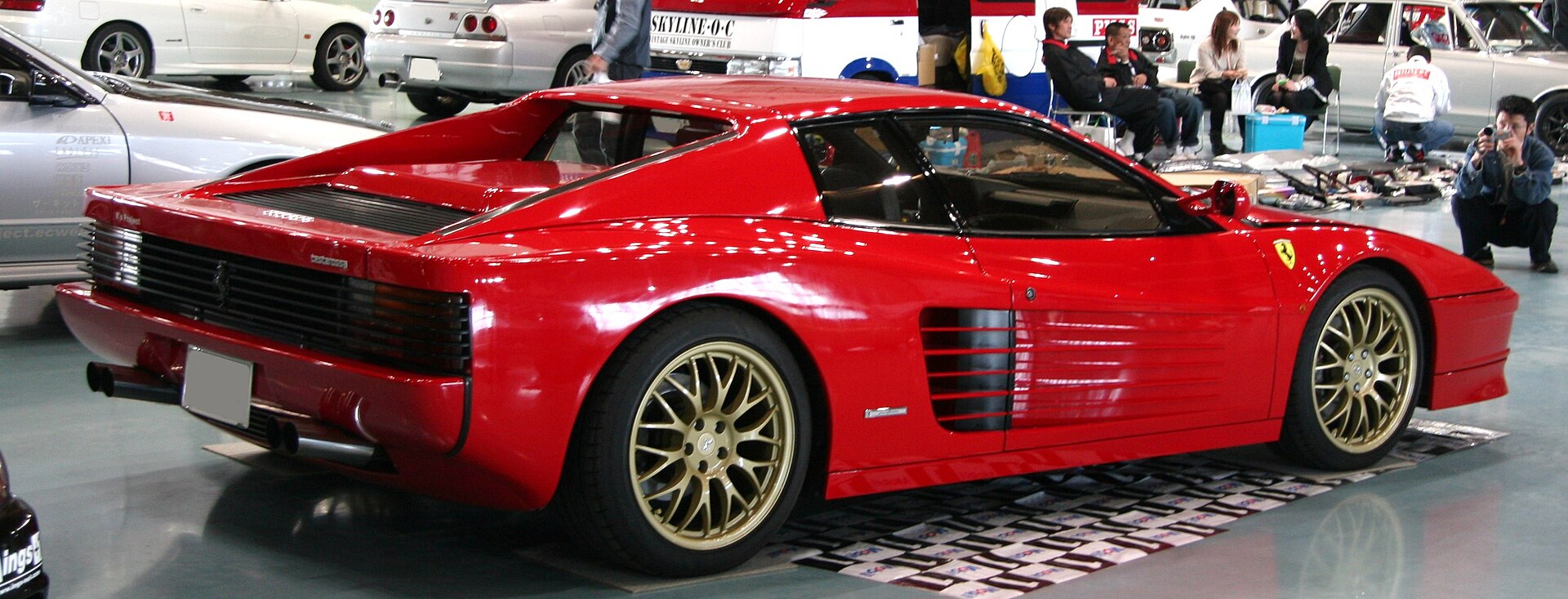 Ferrari Testarossa rear view with full-width grille over the tail lights