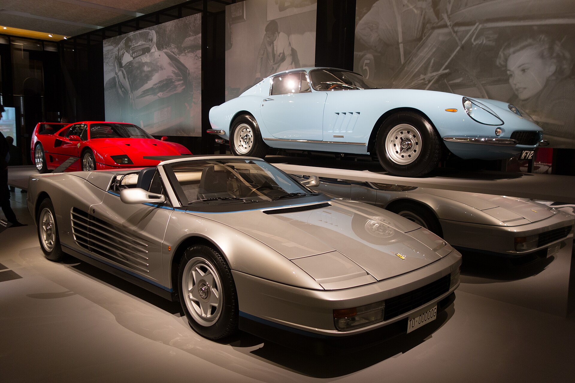 Silver Ferrari Testarossa Spider at the Design Museum in London