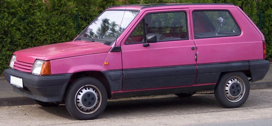 Pink first-series Fiat Panda, side view