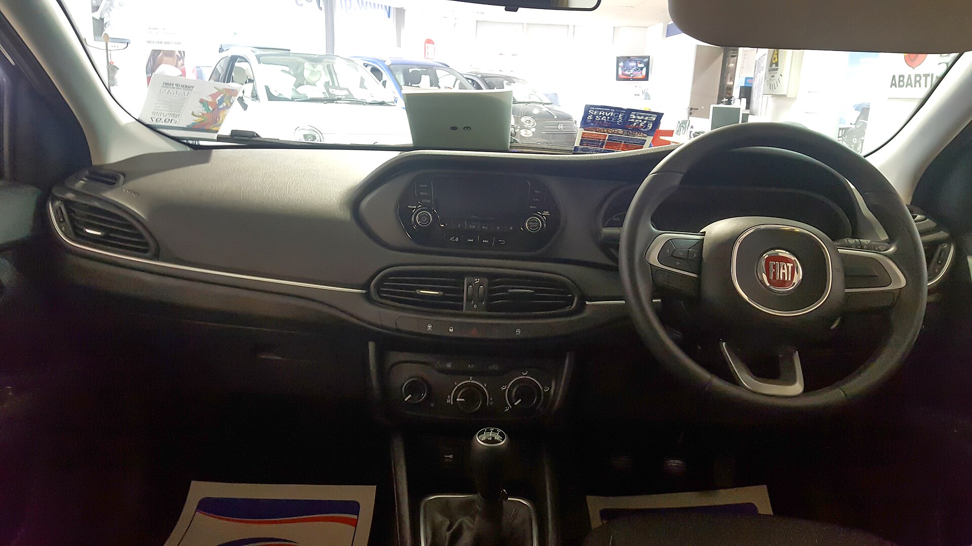 Fiat Tipo interior with steering wheel and centre screen