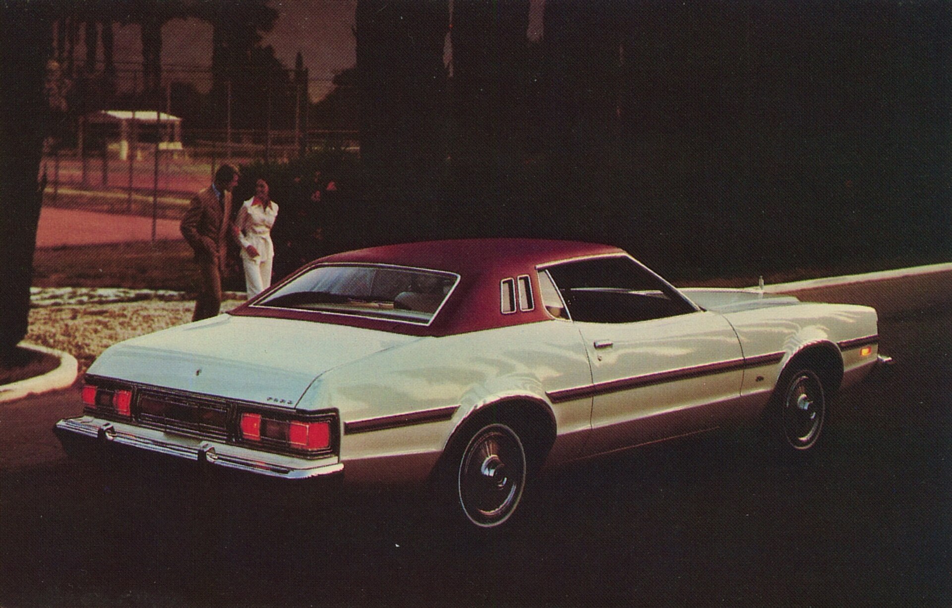 Promotional postcard of a 1976 Ford Elite from a Ford dealer in Indiana