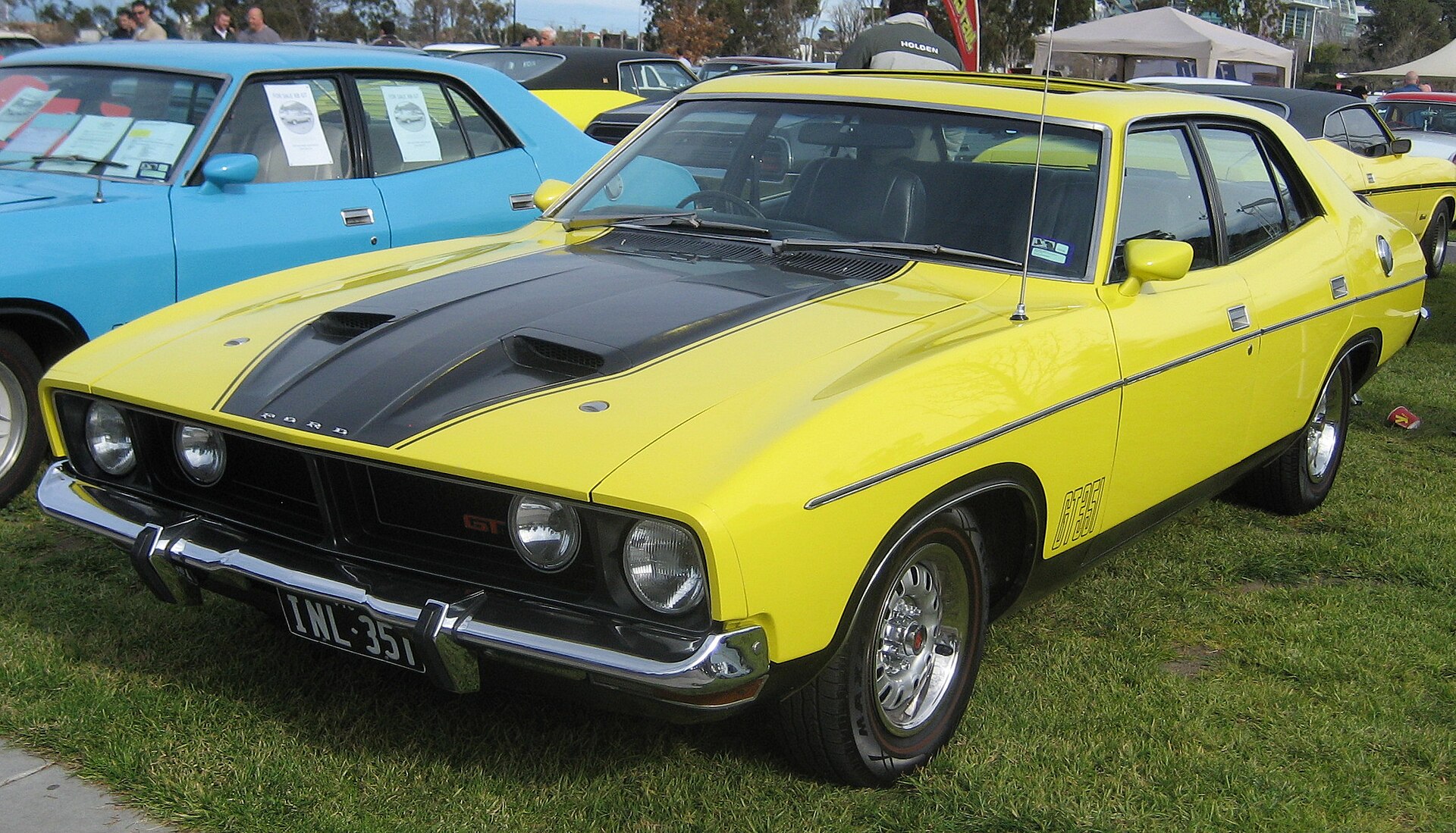 Yellow Ford XB Falcon GT sedan