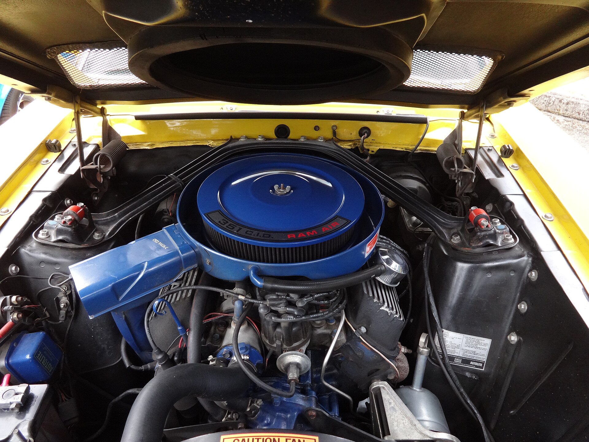 Engine bay of a 1969 Shelby GT350 with the 351 V8