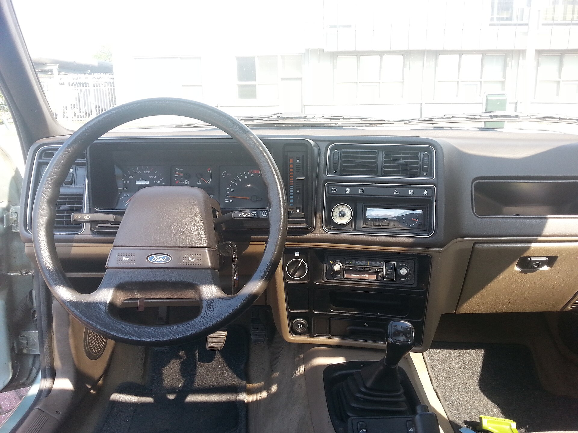 Interior and dashboard of an early Ford Sierra GL