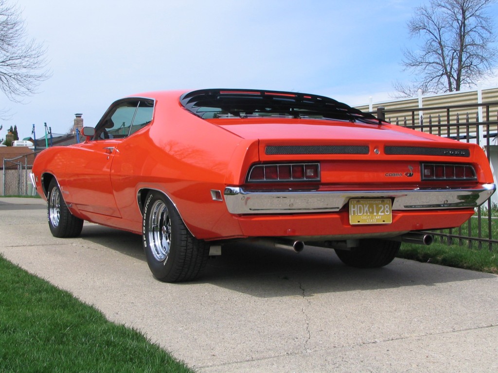 Rear three-quarter view of a 1970 Ford Torino Cobra