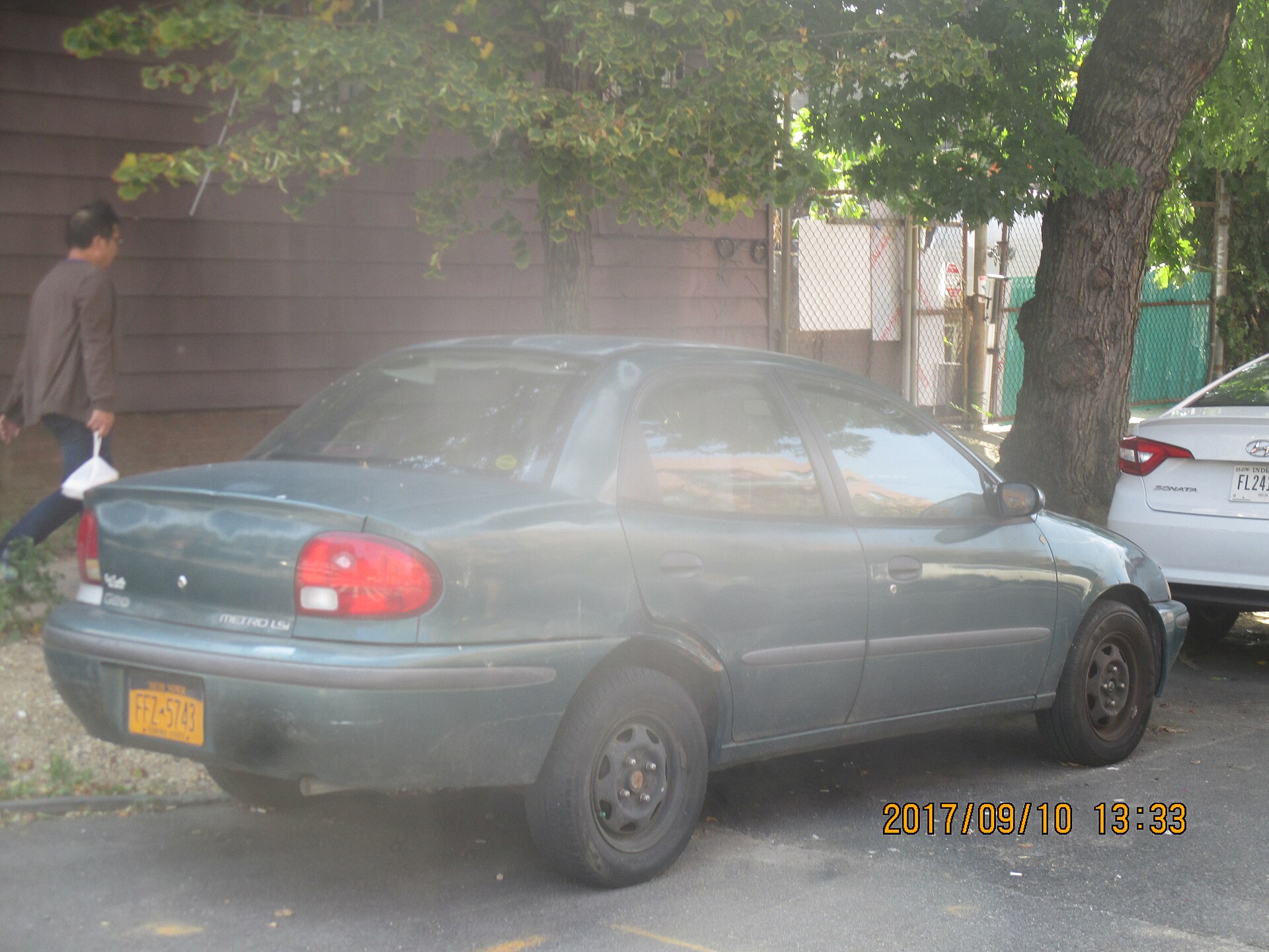 Rear of a 1997 Geo Metro hatchback