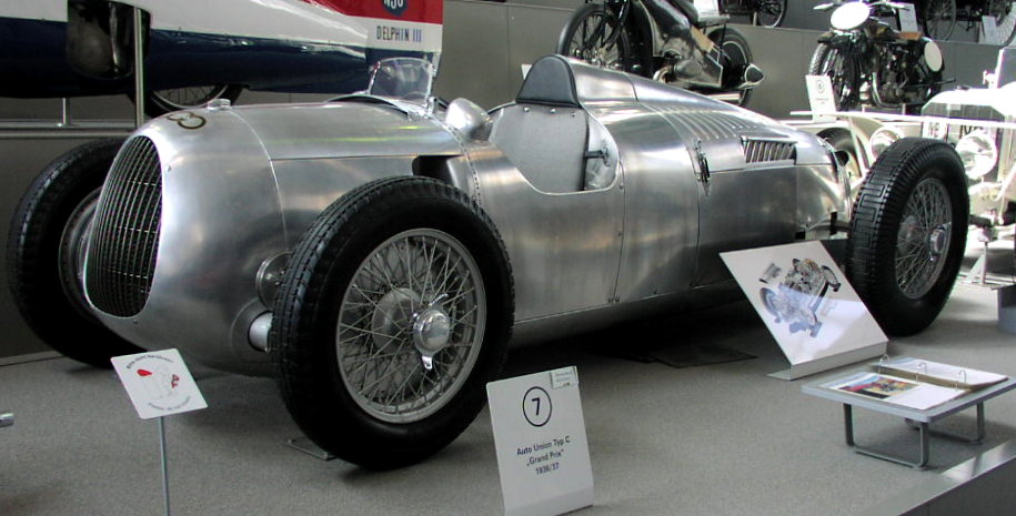 Silver Auto Union Type C racing car from 1936