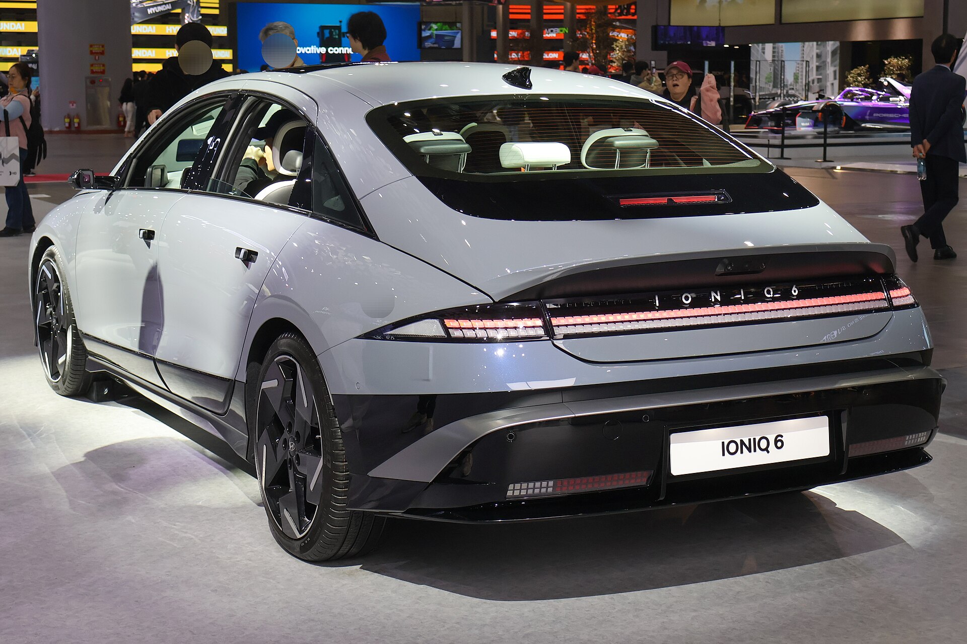 Facelifted Hyundai Ioniq 6 on a motor show stand