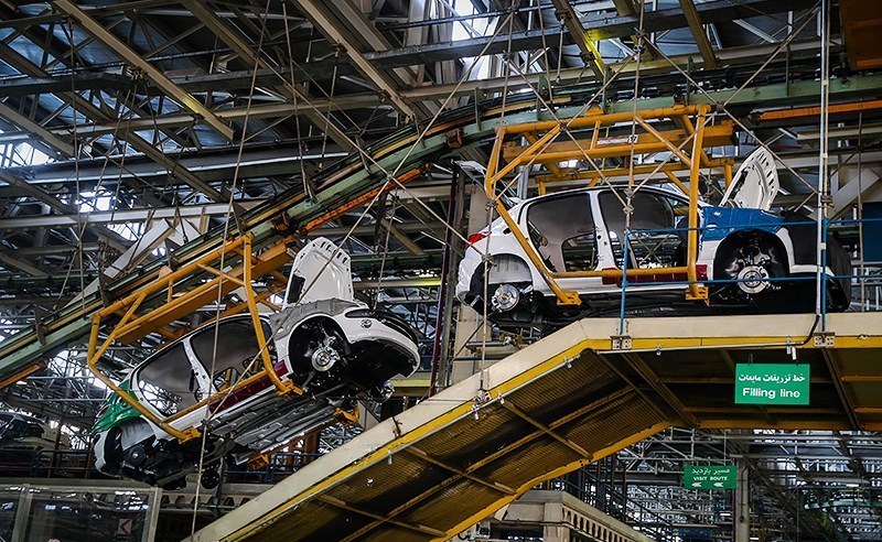 Car body assembly line inside the Iran Khodro factory