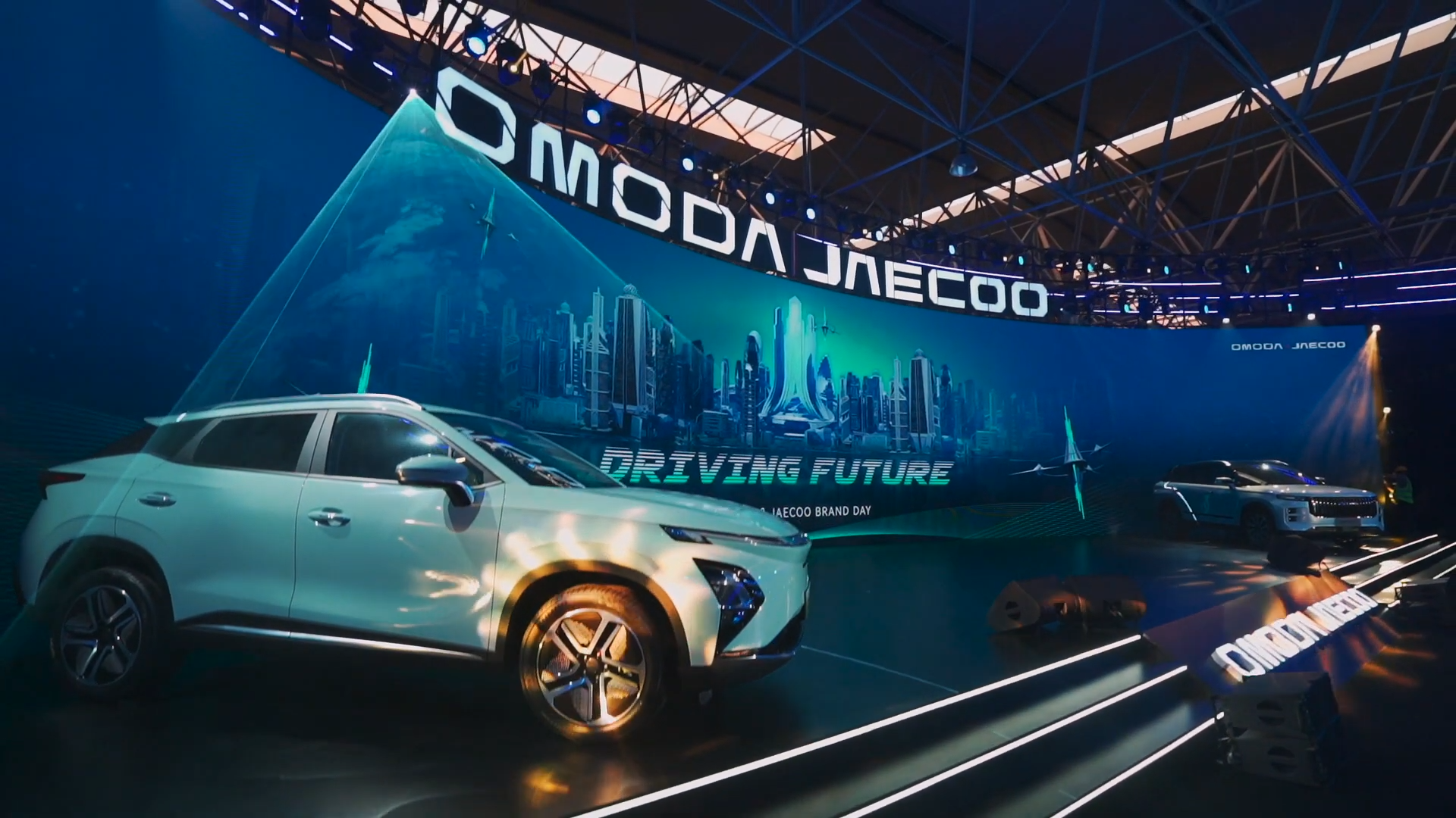Omoda and Jaecoo stand with cars at the Shanghai Auto Show