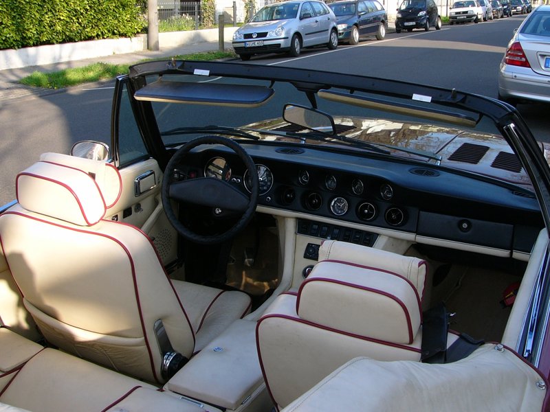 Instrument panel and steering wheel of a Jensen Interceptor