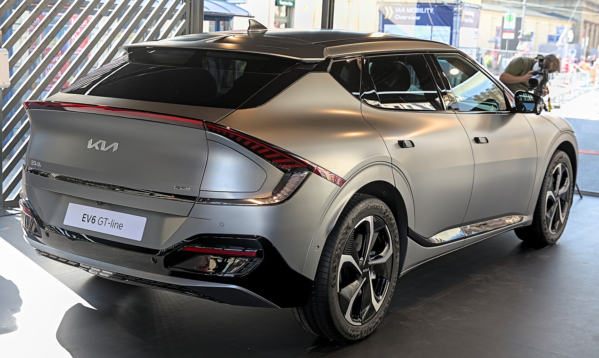 Kia EV6 GT-Line at a motor show, side view