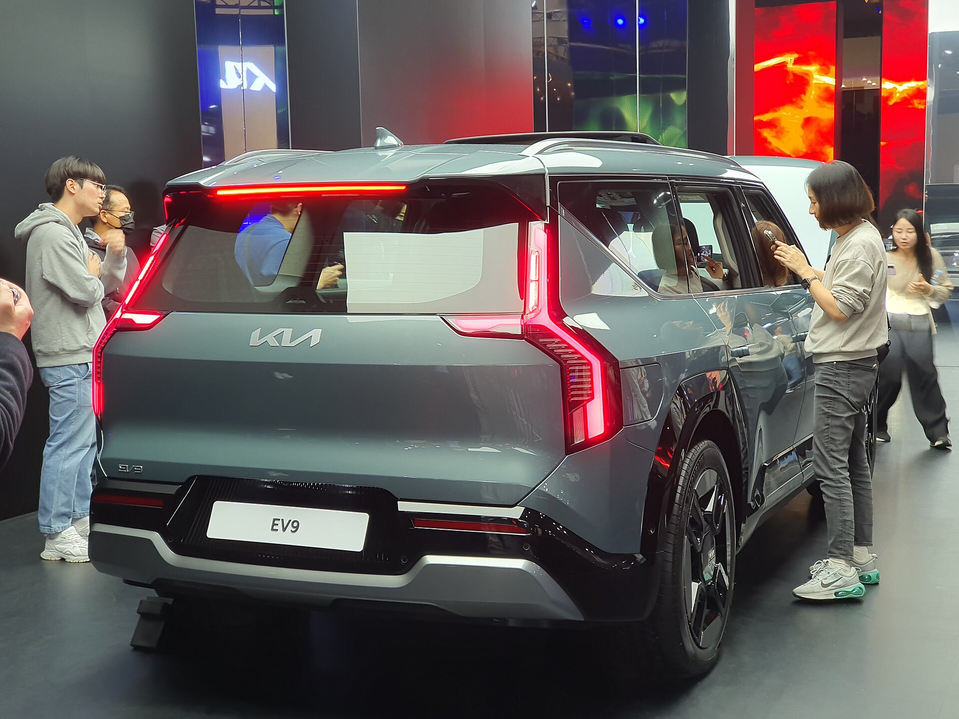 Green Kia EV9 electric SUV, exterior view