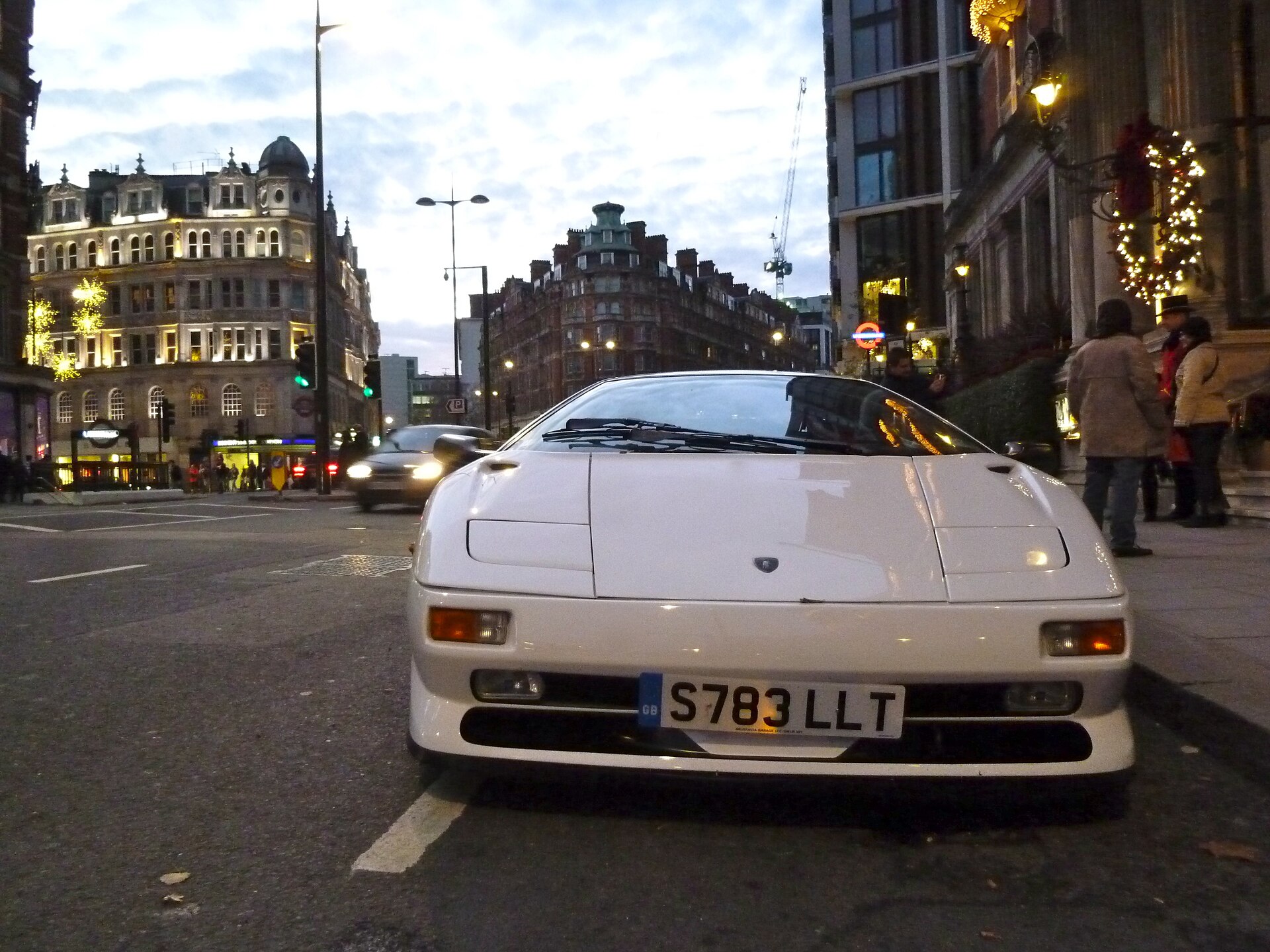 White Lamborghini Diablo, front three-quarter view