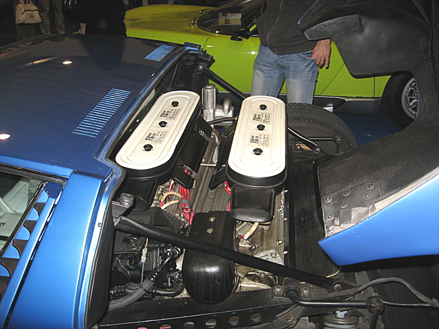 Lamborghini Miura engine bay with transverse V12