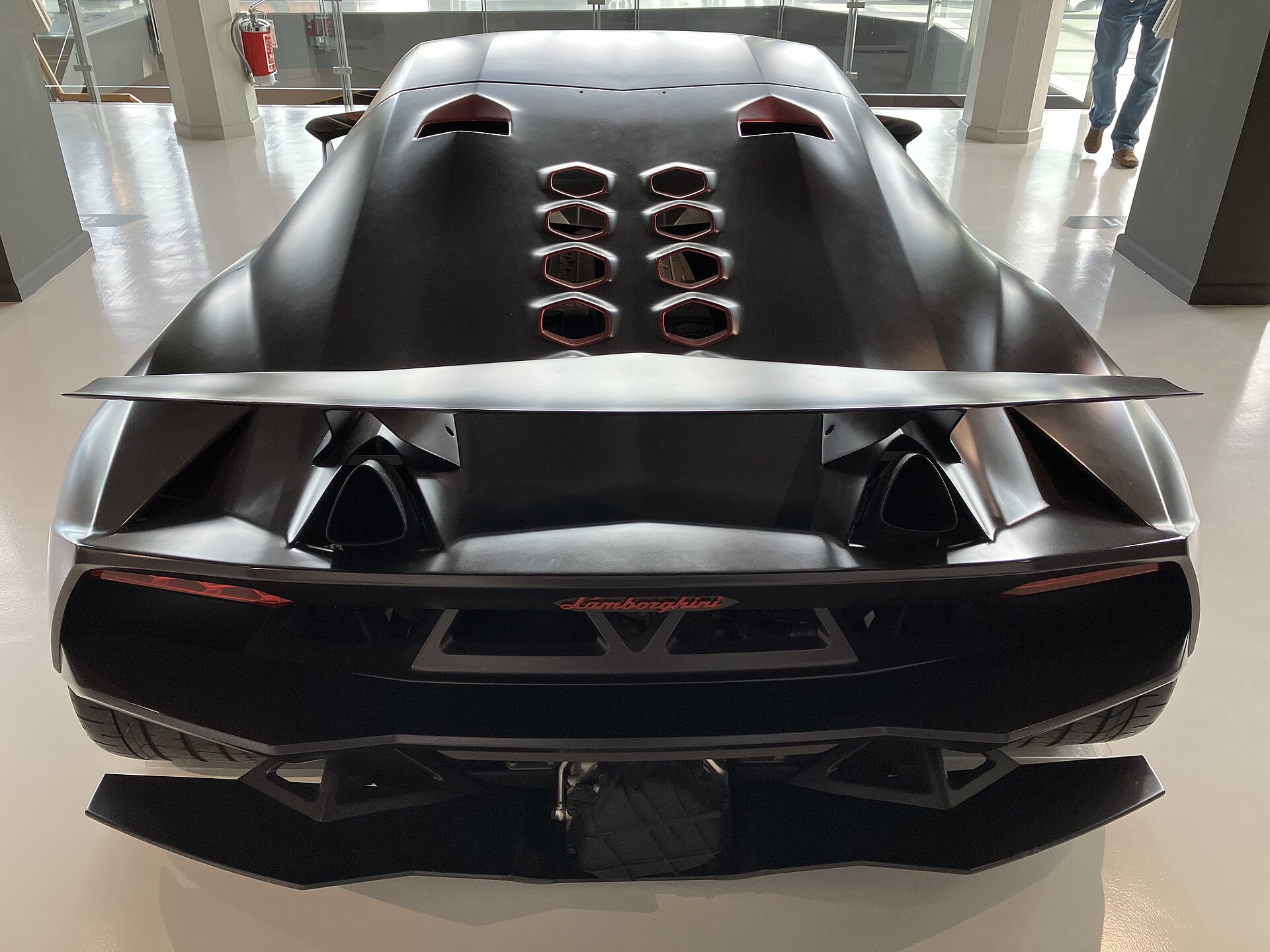 Rear view of a Lamborghini Sesto Elemento
