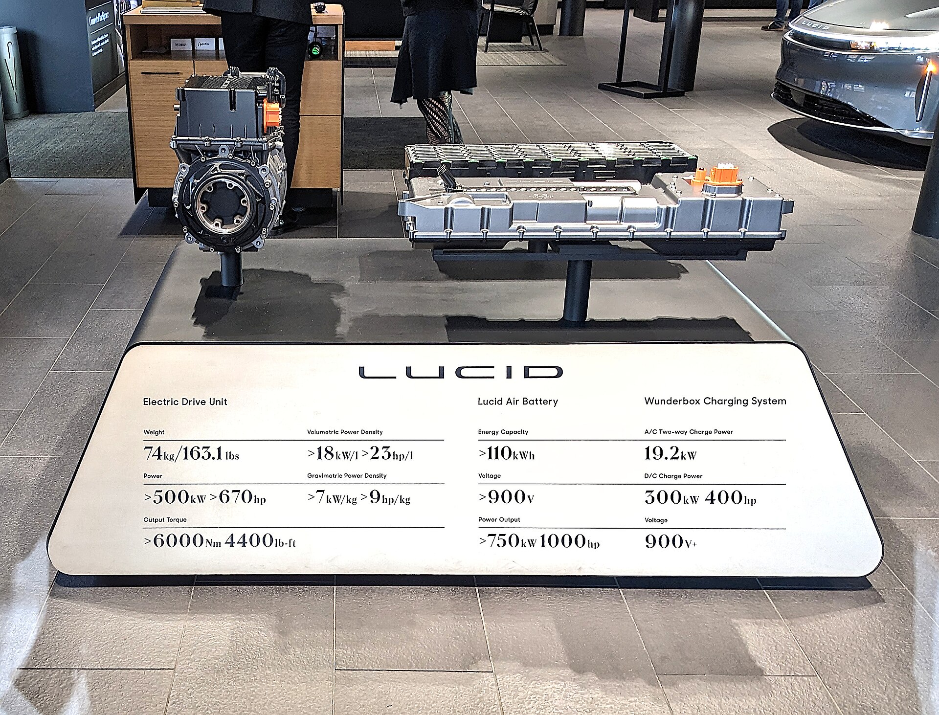 Lucid Air electric motor unit and battery on display