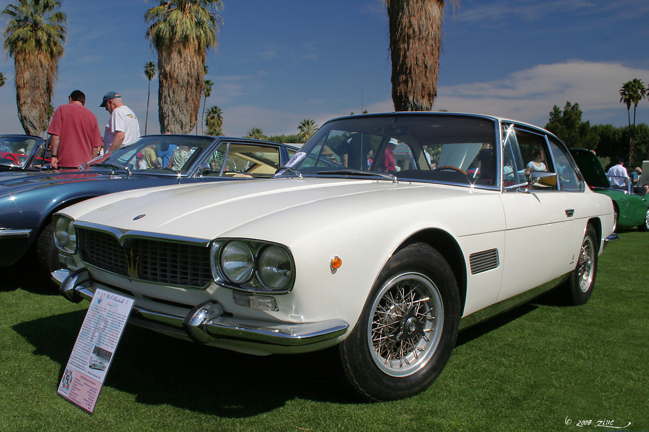 White 1968 Maserati Mexico, front left view