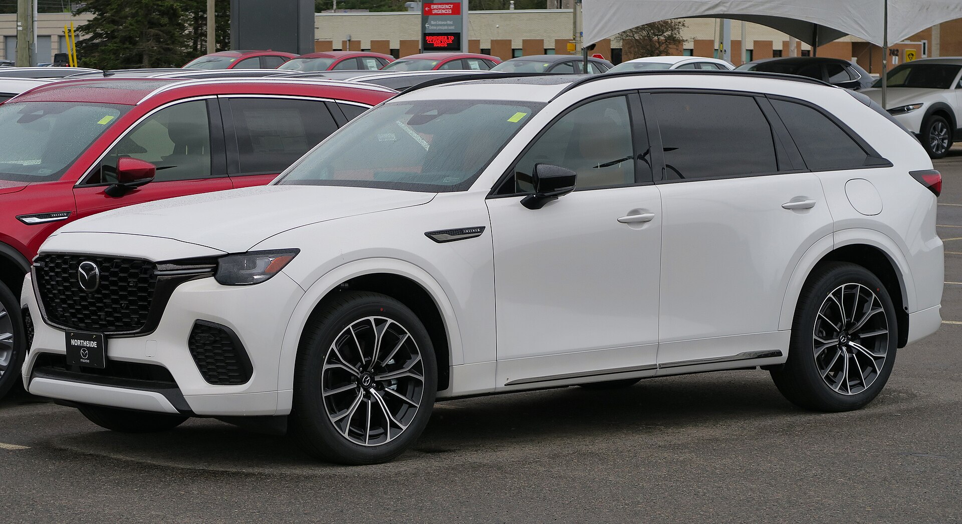 White Mazda CX-70, front three-quarter view