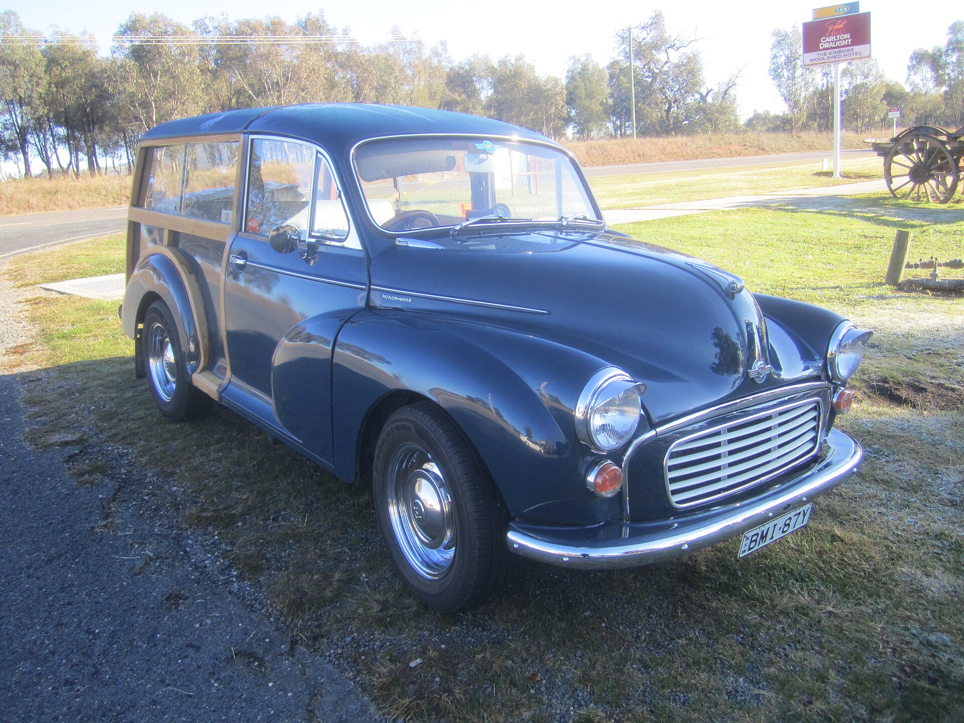 Morris Minor Traveller estate with wooden frame
