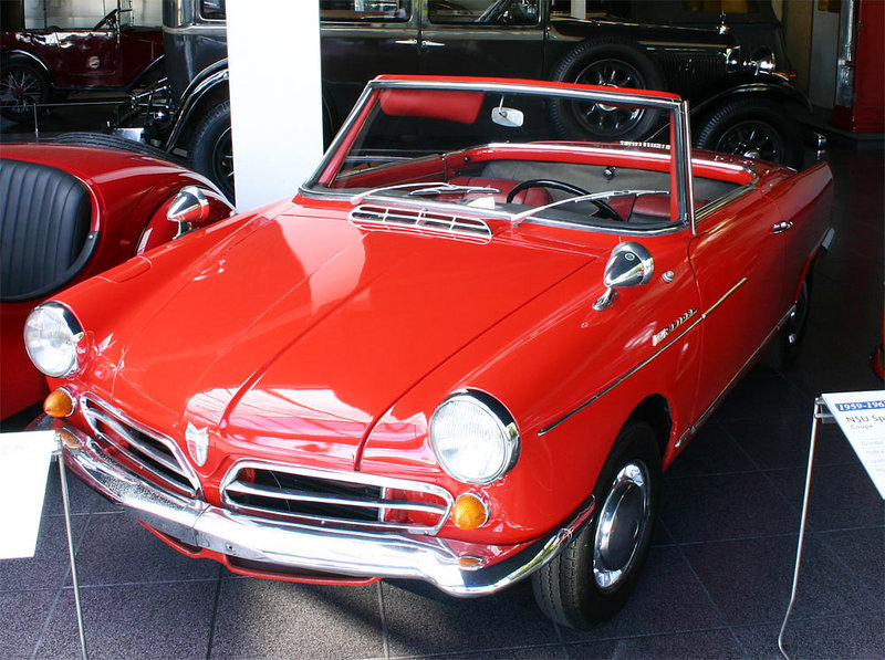 NSU Wankel Spider roadster with the top down