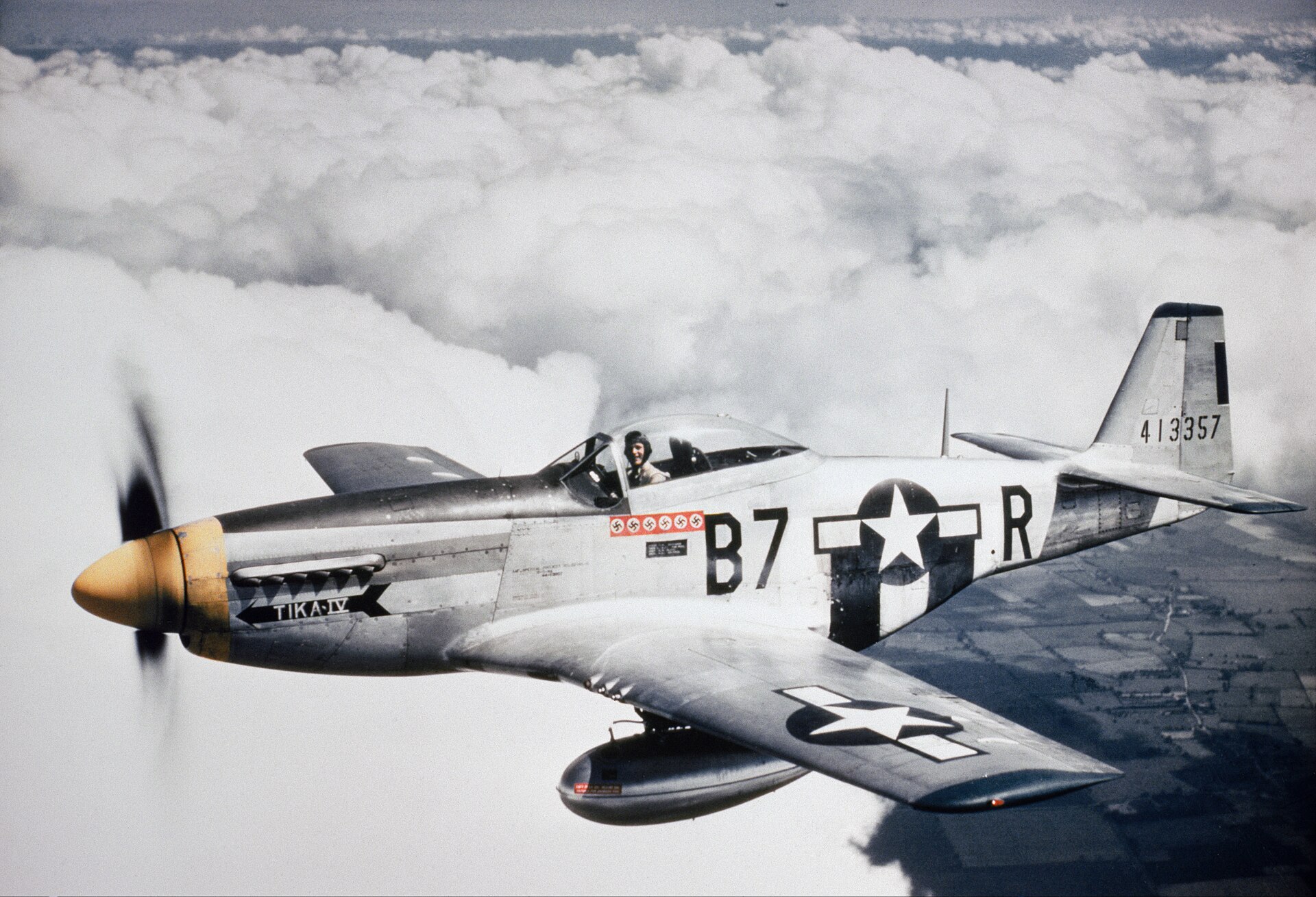 P-51 Mustang fighter aircraft in flight