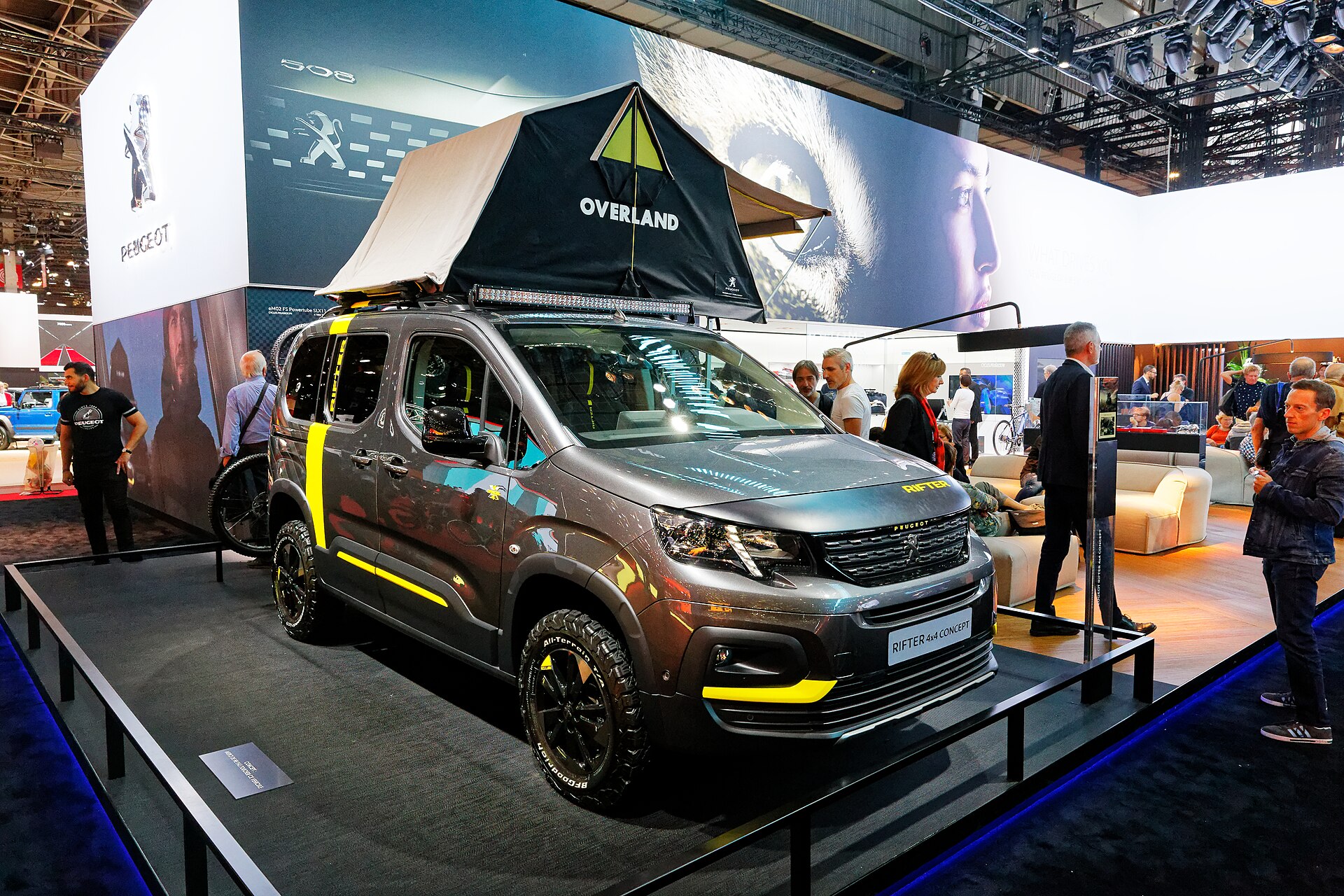 Peugeot Rifter 4x4 Concept with roof tent, motor show display