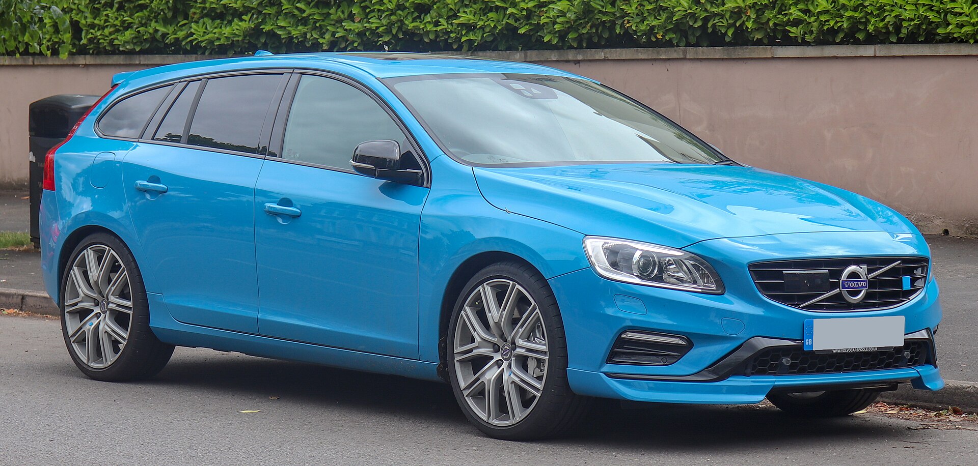 Blue 2016 Volvo V60 Polestar estate, front view