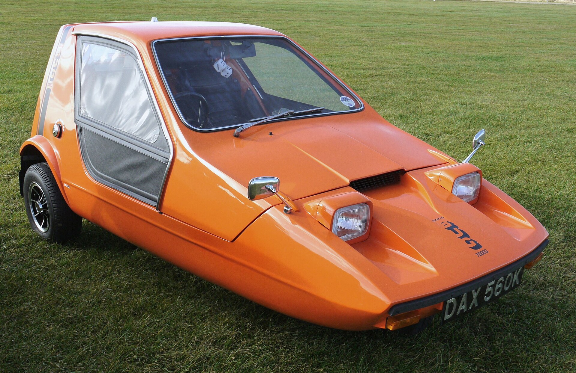 Orange Bond Bug three-wheeler