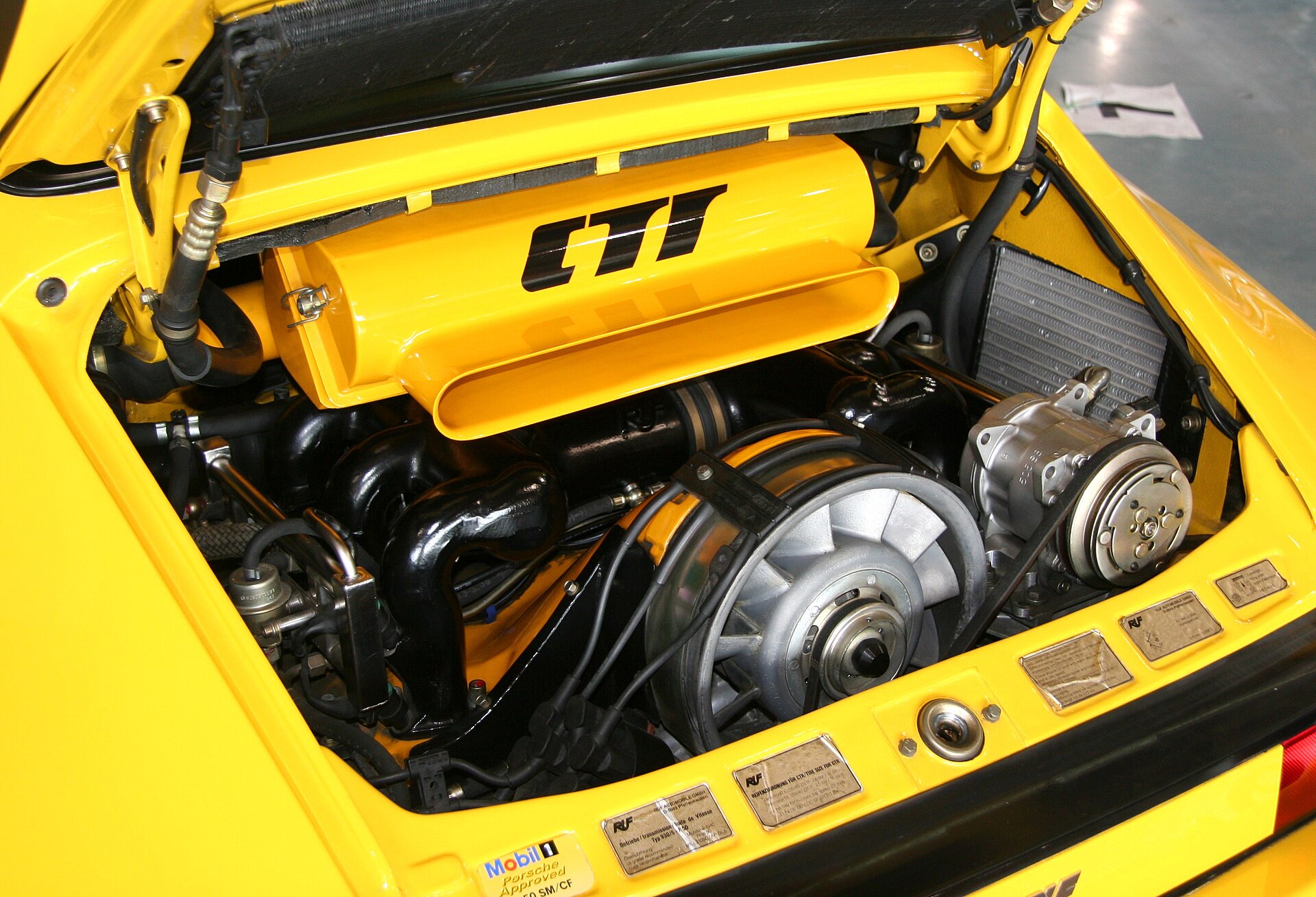 Engine bay of a Ruf CTR with the 3.4-litre twin-turbo flat-six