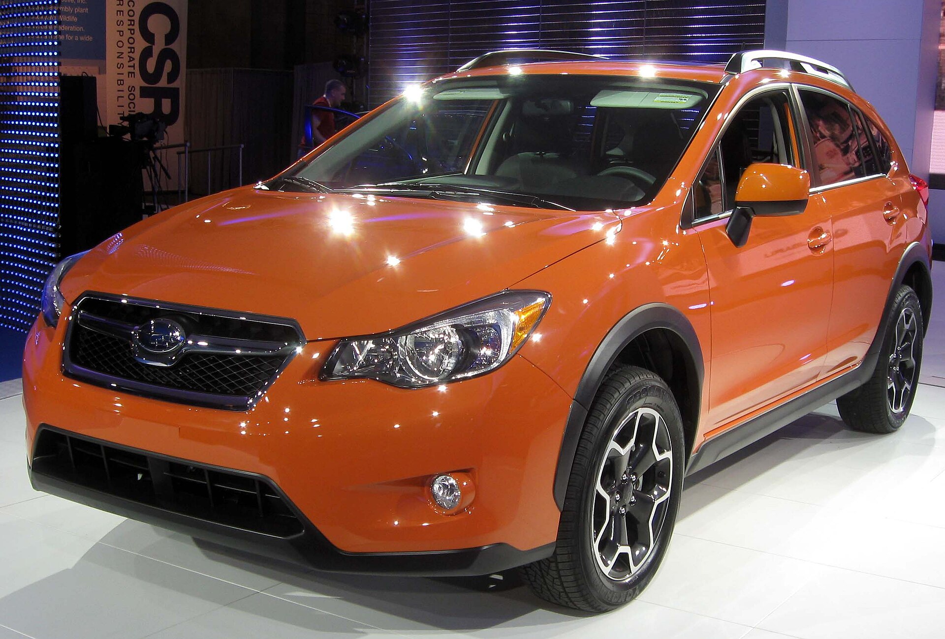 Subaru XV Crosstrek on a motor show stand