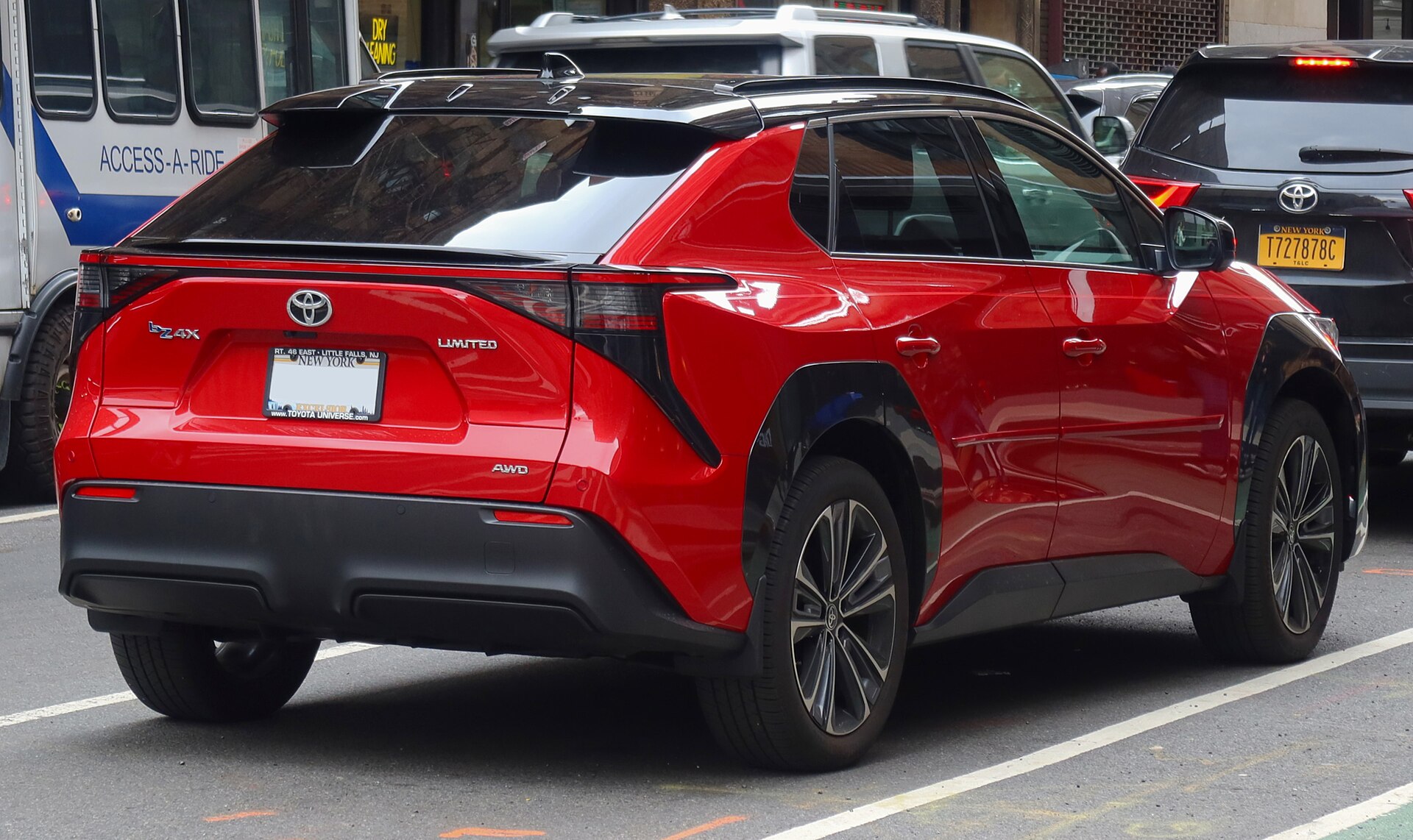 Toyota bZ4X, rear three-quarter view