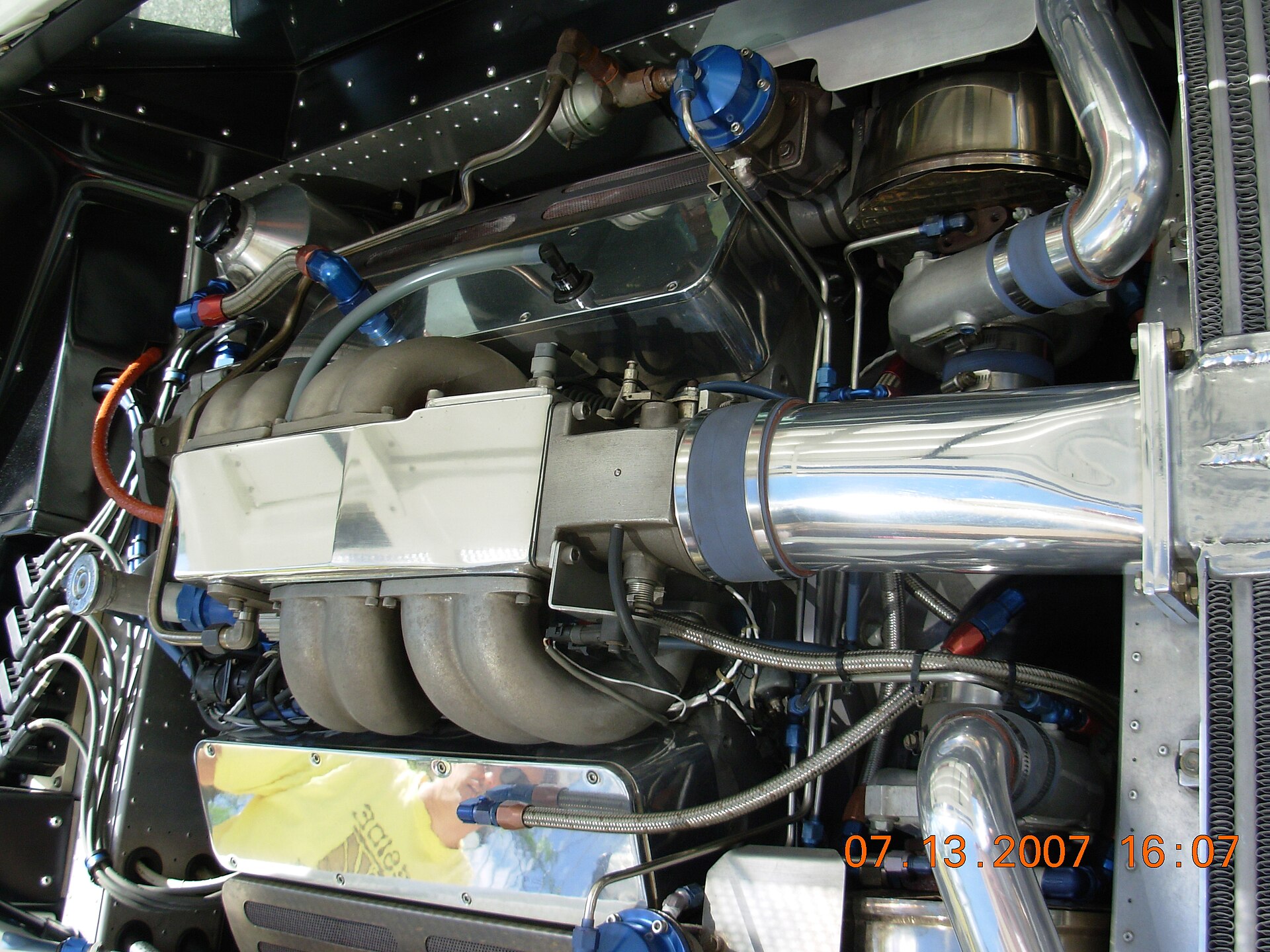 Twin-turbo V8 in the engine bay of a Vector W8